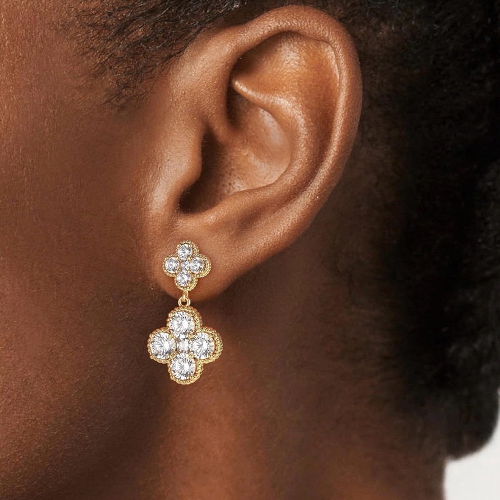 Gold Cz Leaf Stud Earrings